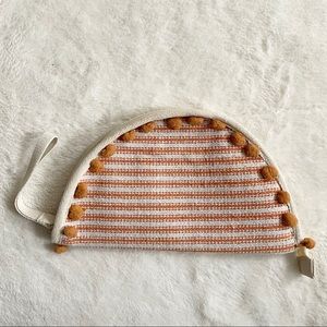 NWOT America & Beyond | Beige/Orange Striped Half Moon Clutch Pouch/Wristlet